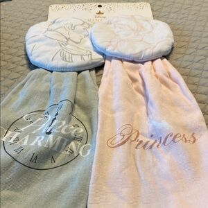 NWT Disney Princess hanging kitchen towel set in Soft Gray and Light Pink